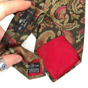 ETRO paris ITALY brown sage red 100% SILK  PAISLEY mens tie